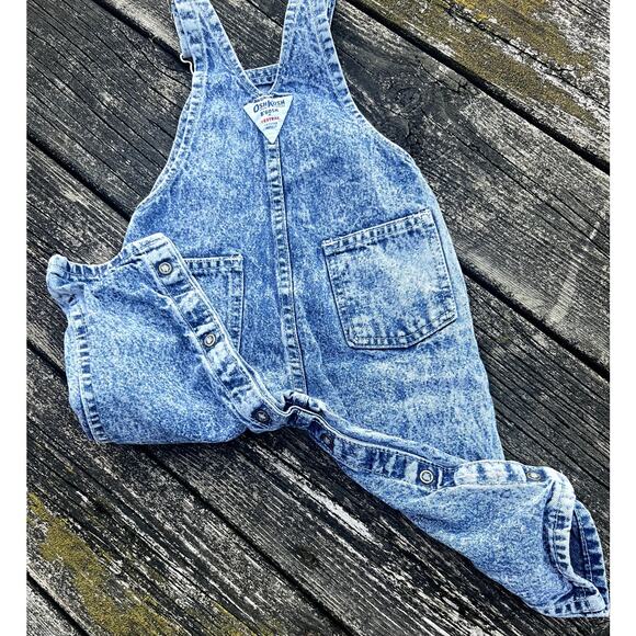 OshKosh B'gosh Vintage Acid Wash Denim Overalls Baby Size 18M Made in USA - Picture 5 of 8